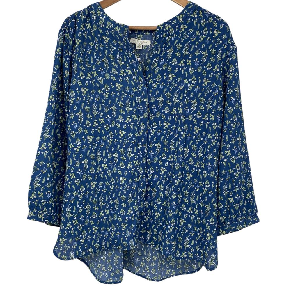 NEW JACHS GIRLFRIEND Floral Blouse Hidden Button Three Quarter Sleeve Medium